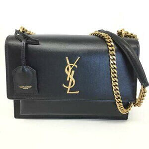 SAINT LAURENT Sunset Chain Shoulder Bag Black Leather